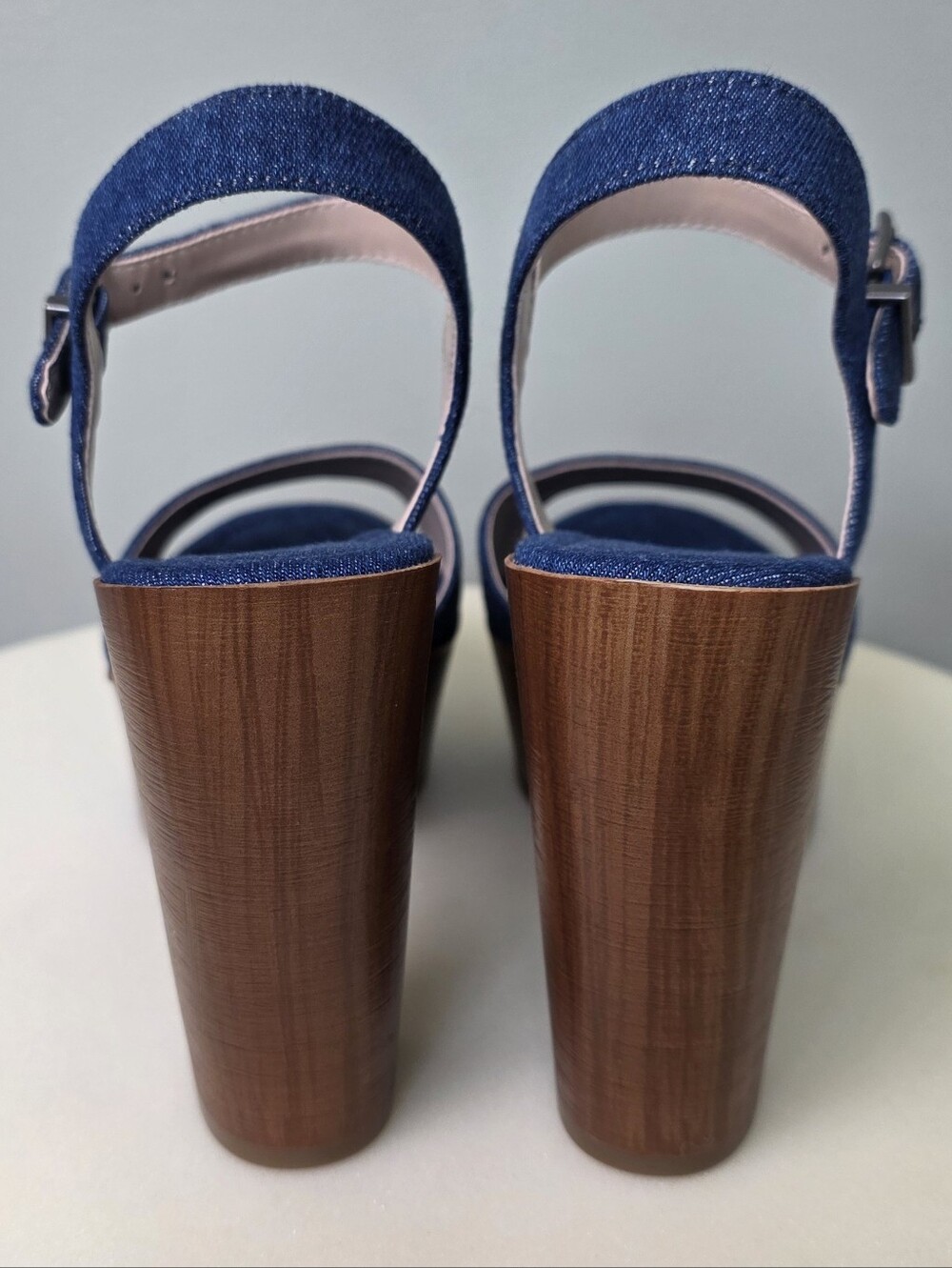 MIX No. 6 Carinda Denim Platform Sandals Indigo Blue Chunky Wood Heel 7.5M NEW - Picture 8 of 14